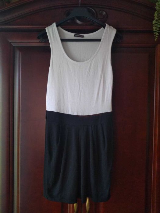 Sukienka tunika biało czarna