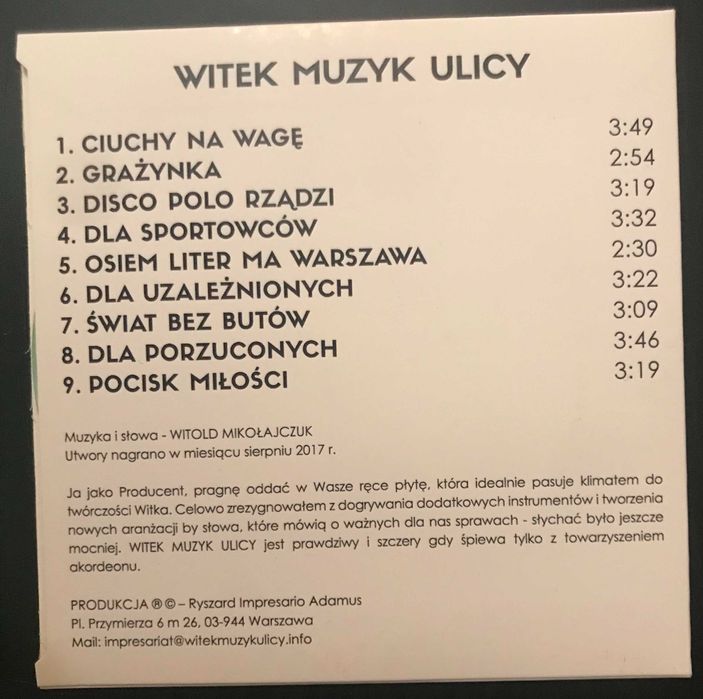 NOWA Gram i śpiewam bo to kocham Witek Muzyk Ulicy - płyta CD