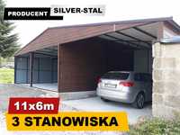 Garaż blaszany 11x6m z bramą uchylną i wiatką - Silverstal Garaże