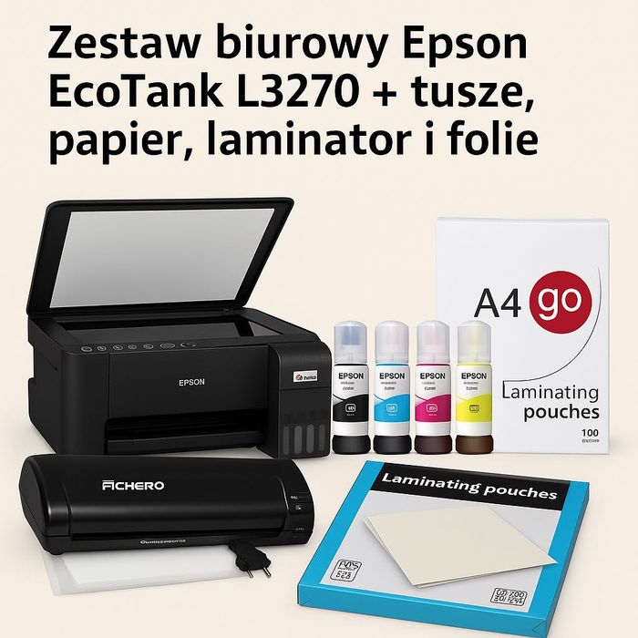 Zestaw biurowy Epson EcoTank L3270 + tusze, papier, laminator i folie