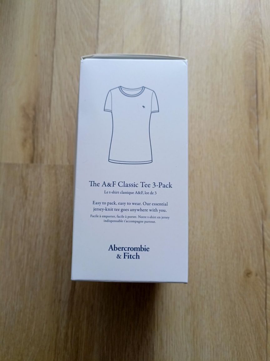Oryginalny 3-pak Abercrombie&Fitch koszulka T-shirt czarny biały grana