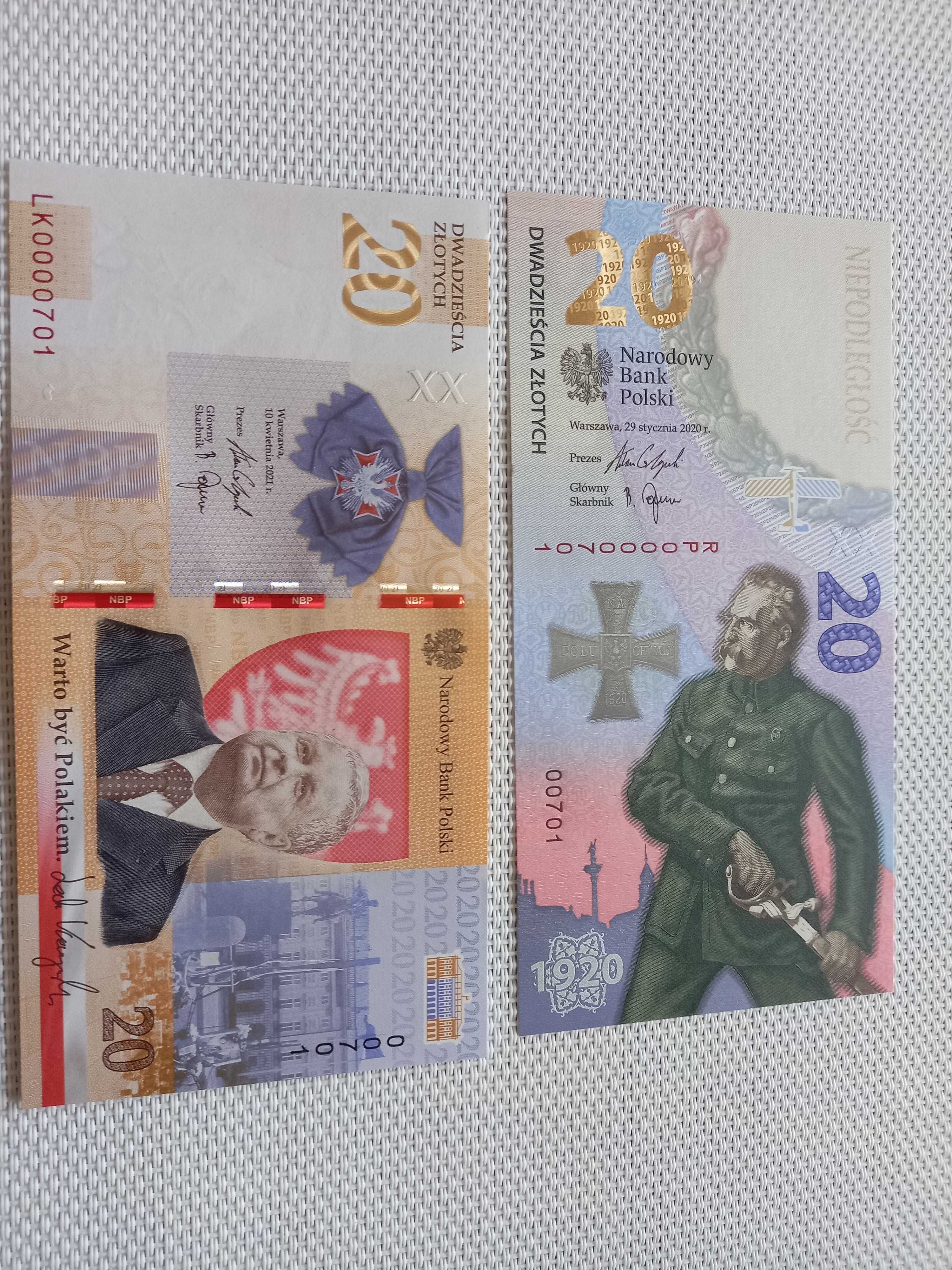 Banknot Bitwa Warszawska plus Lech Kaczyński ten sam niski numer 701