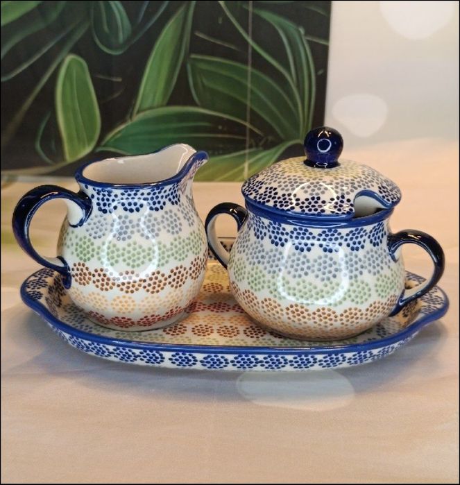 Komplet ceramiczny deserowy Bolesławiec ceramika Bolesławiec.WADA