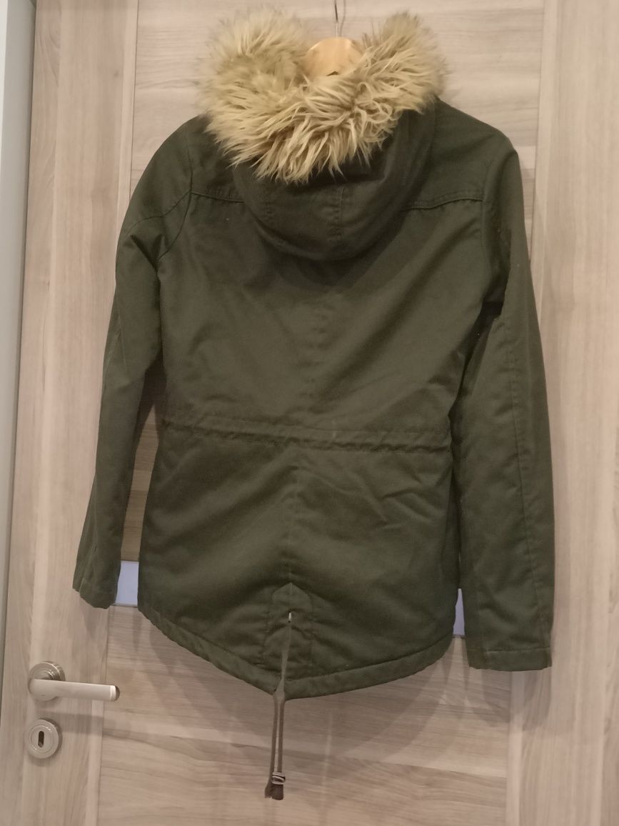 kurtka parka khaki z kapturem z futerkiem ONLY