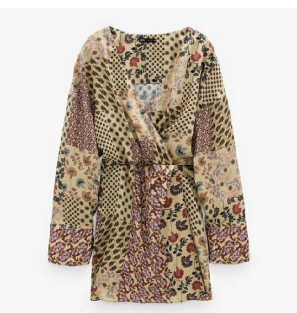 Zara modny stylowy kombinezon sukienka wzór roz Xs satynowa