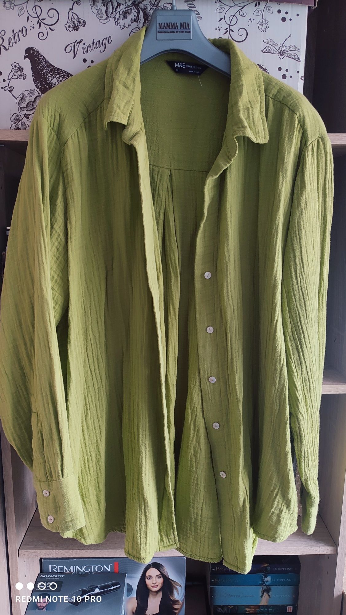 Pistacjowa koszula muślinowa bawełniana zielona L XL