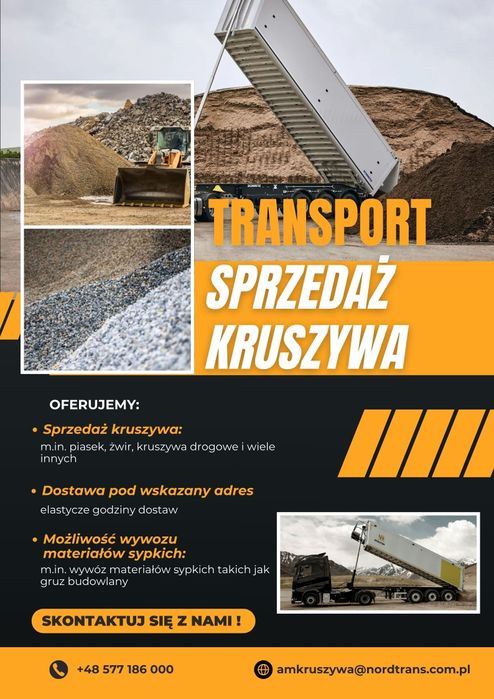 Transport i sprzedaż kruszyw – piasek, żwir, tłuczeń, pospółka