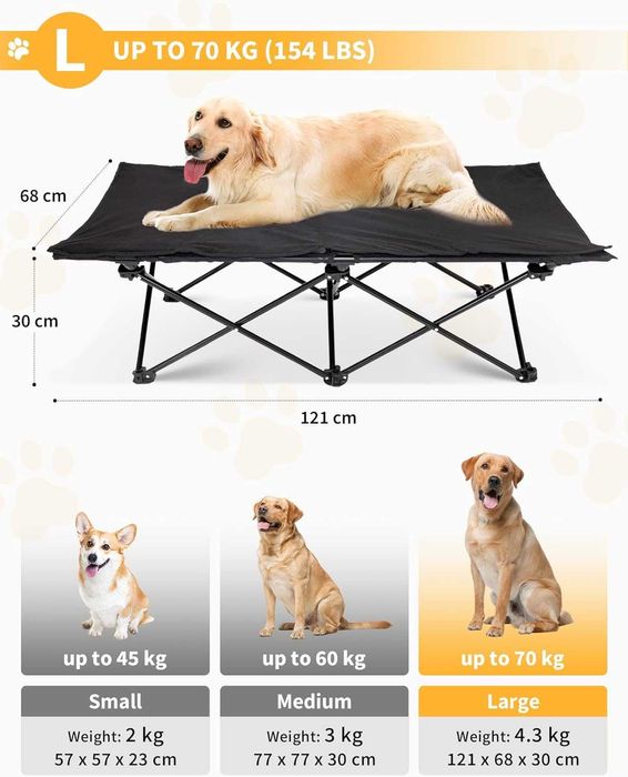 Duże legowisko na stelażu dla psa KingCamp L do 70 kg