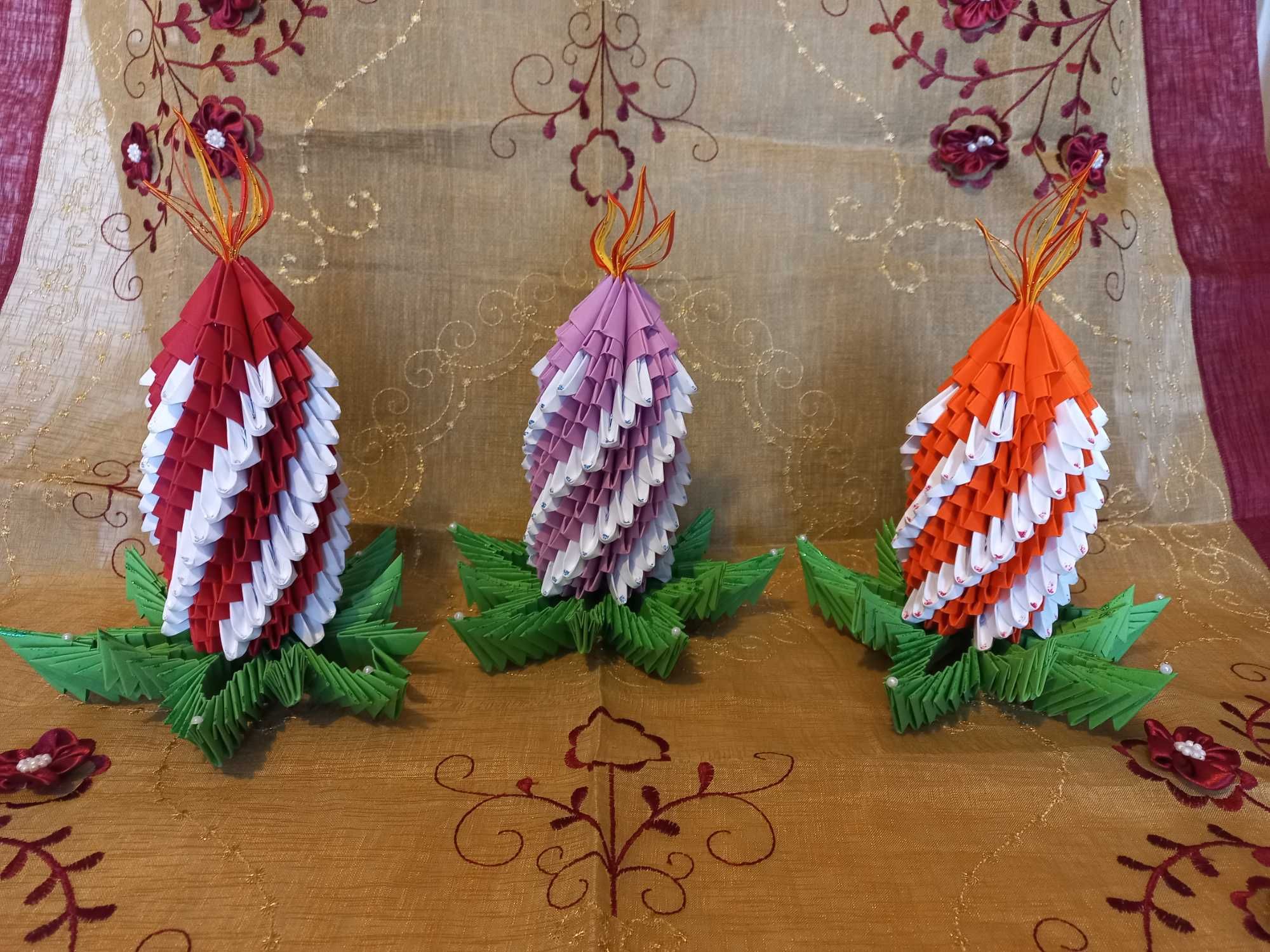 Świeca, świecznik, stroik - rękodzieło- dekoracja prezent (origami)