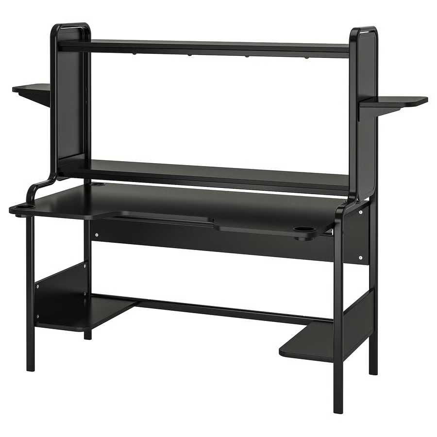 Secretária p/gaming, preto, 140/185x74x146 cm