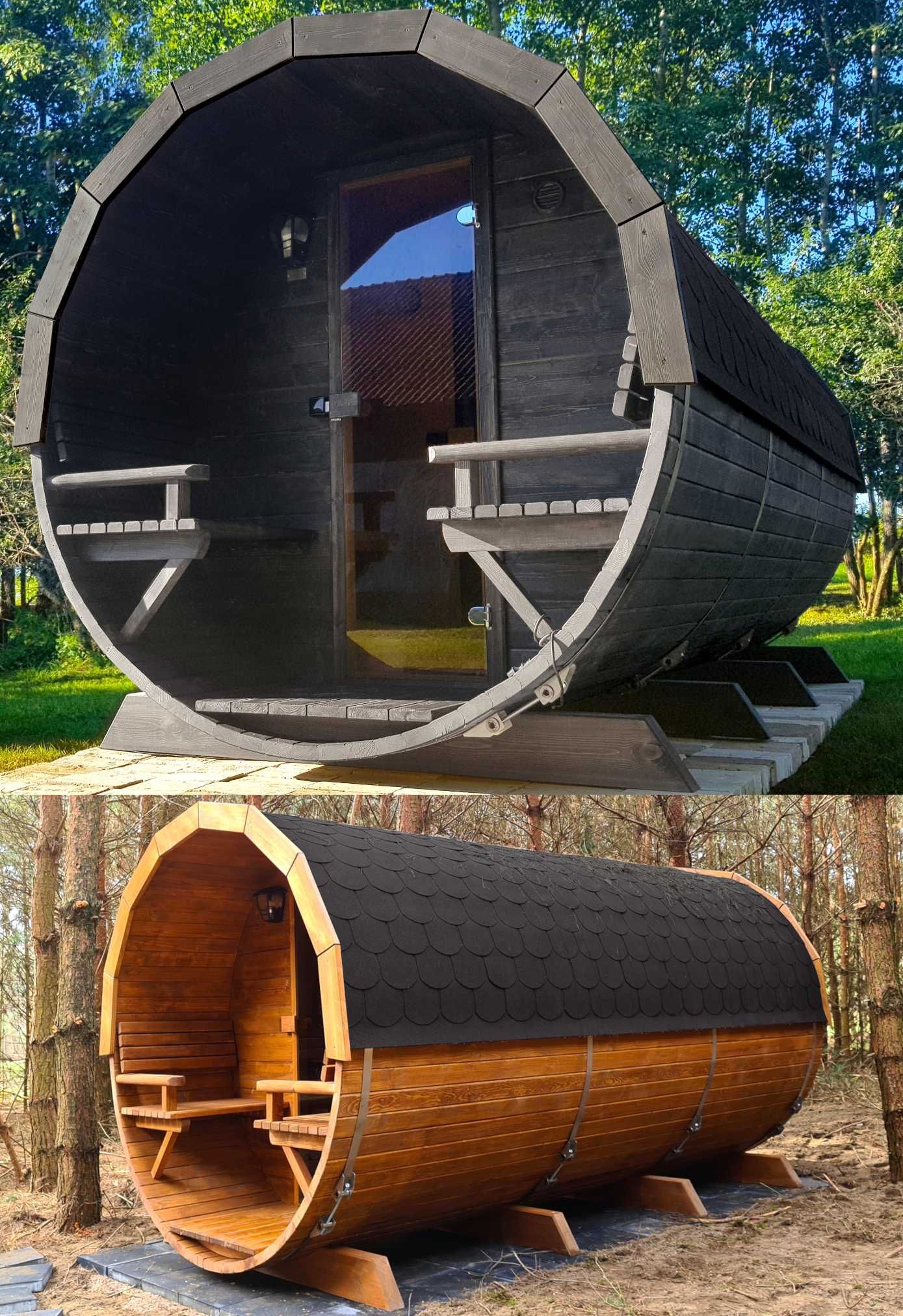 SAUNA Ogrodowa 400 cm + PRZEDSIONEK zew +GRATIS Beczka 500L +Akcesoria