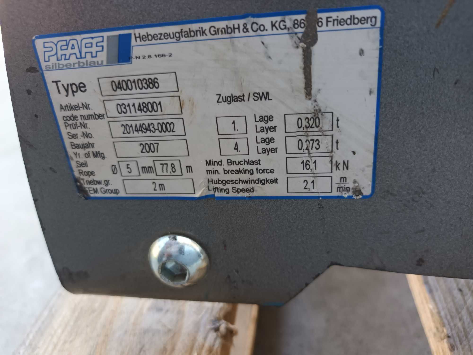 Wciągarka linowa elektryczna 320Kg 2,1 m/min 1 kw