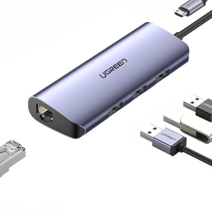 Adapter HUB USB-C 4w1 z Ethernet RJ-45 Ugreen - Szary