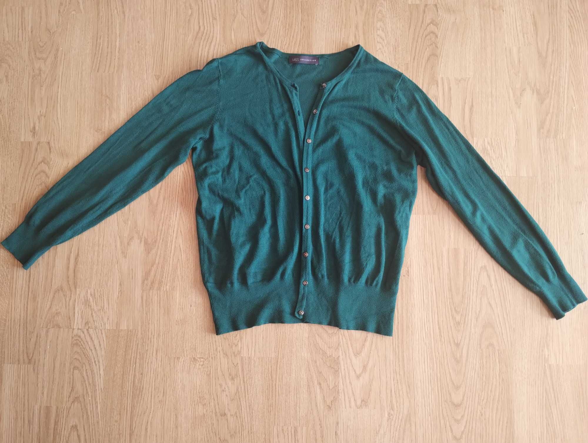 Sweter rozpinany damski cienki zielony szmaragdowy 40-42 lub L-XL