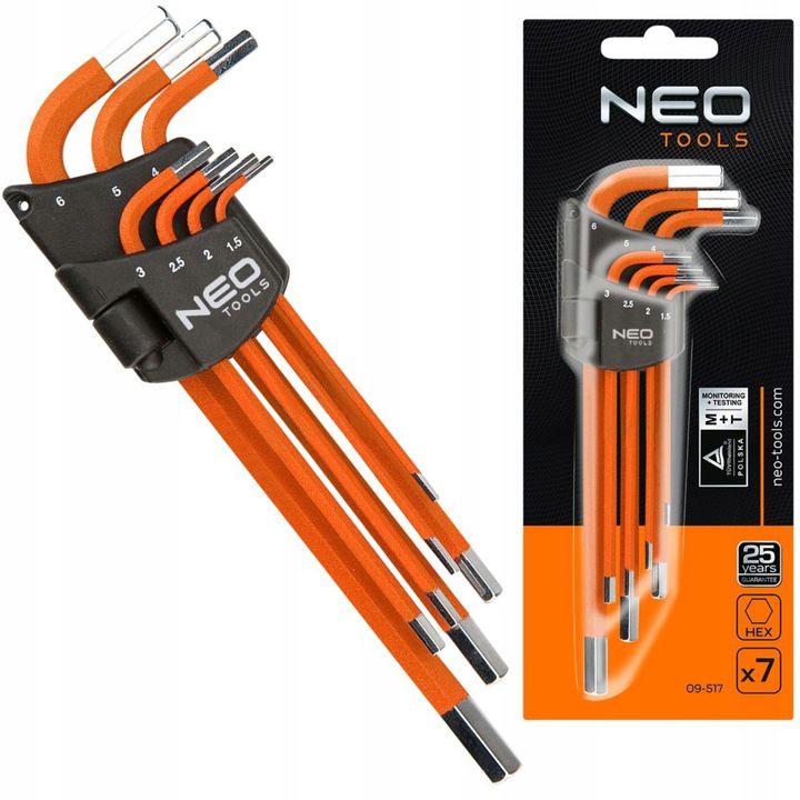 Neo Klucze Sześciokątne Imbusowe 1.5-6 Mm Zestaw Imbusy Zestaw 7 Szt D