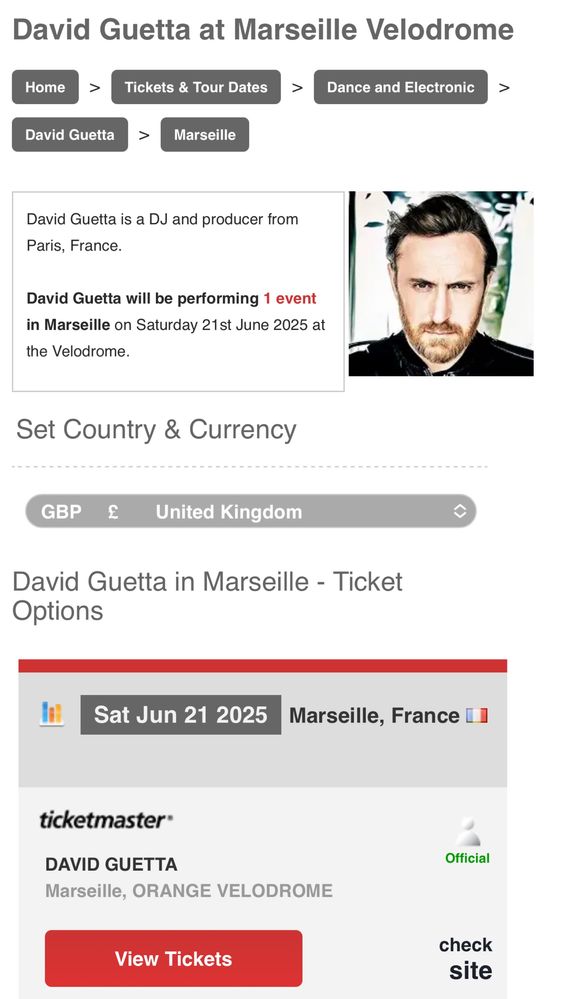 Два Квитки David Guetta at Marseille Velodrome 21/06/2025
