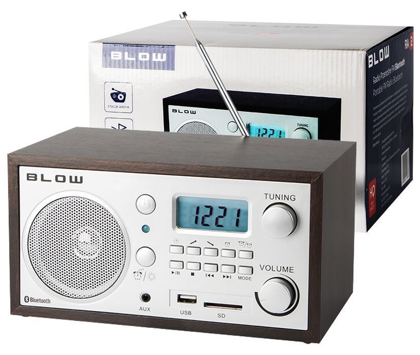 Drewniane radio analogowe przenośne FM Bluetooth USB SD AUX Blow RA2