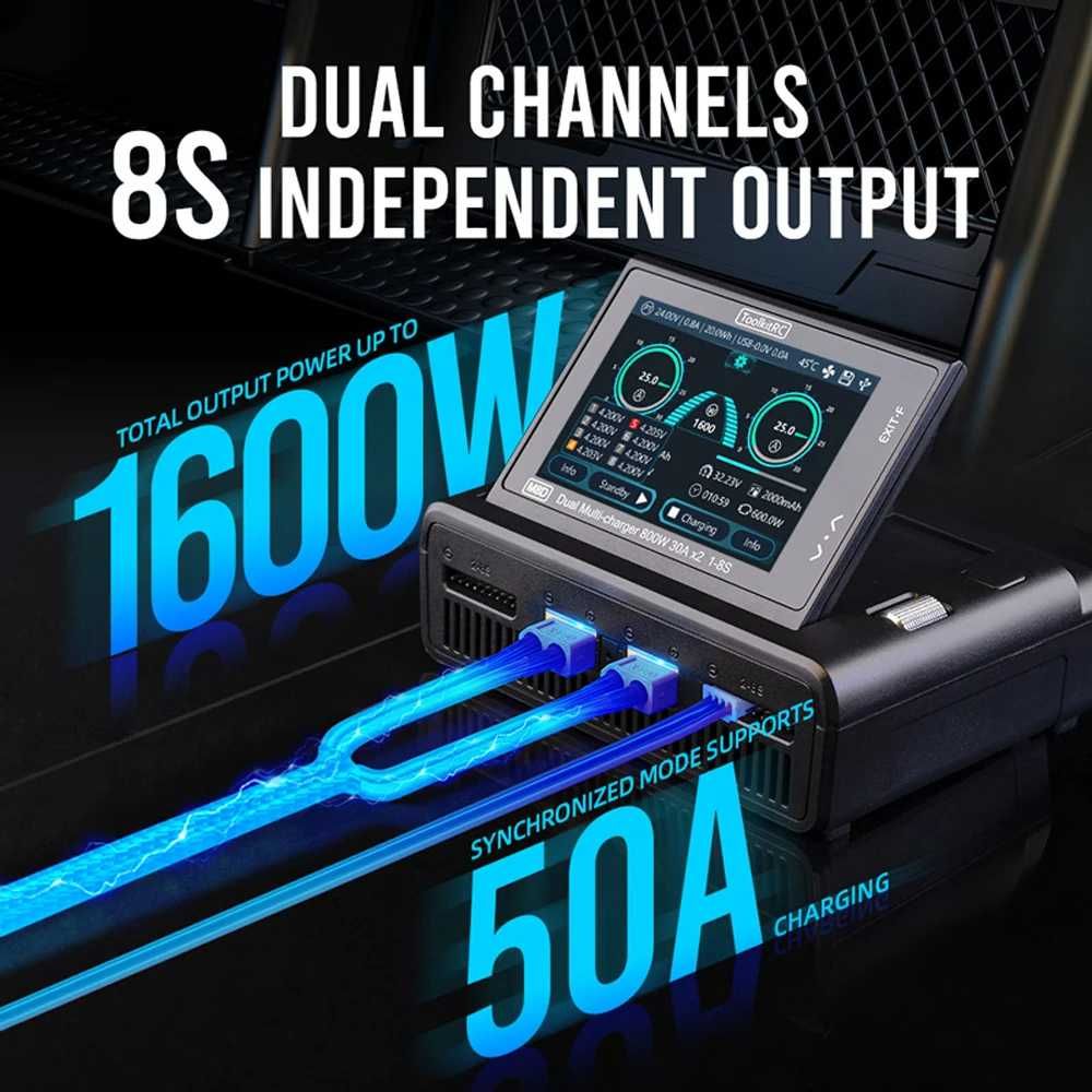 ToolkitRC M8D 1600W Розумний зарядний пристрій DC800W*2 1-8S FPV