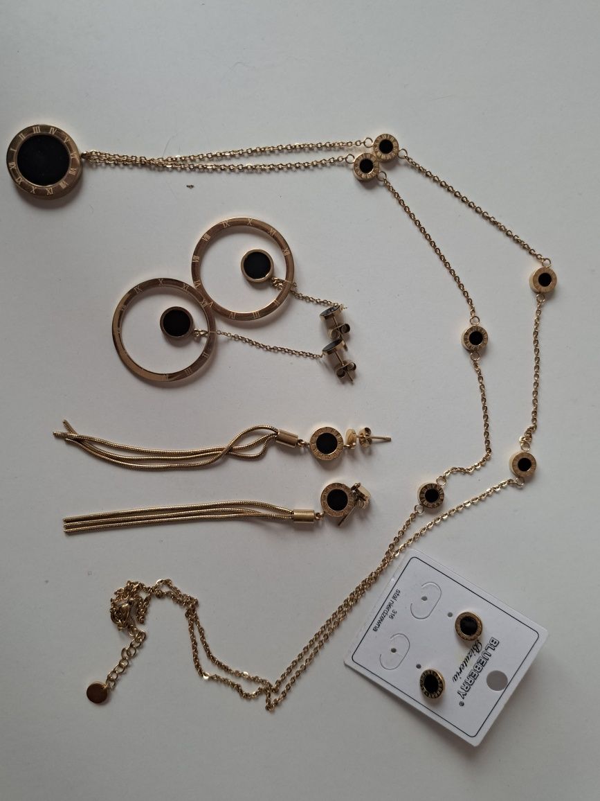 Kpl biżuterii ze stali hirurgicznej łańcuszek i 3 kpl kolczyków