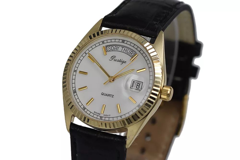 Złoty zegarek męski damski 14k 585 Geneve z białą tarczą mw013ydw P