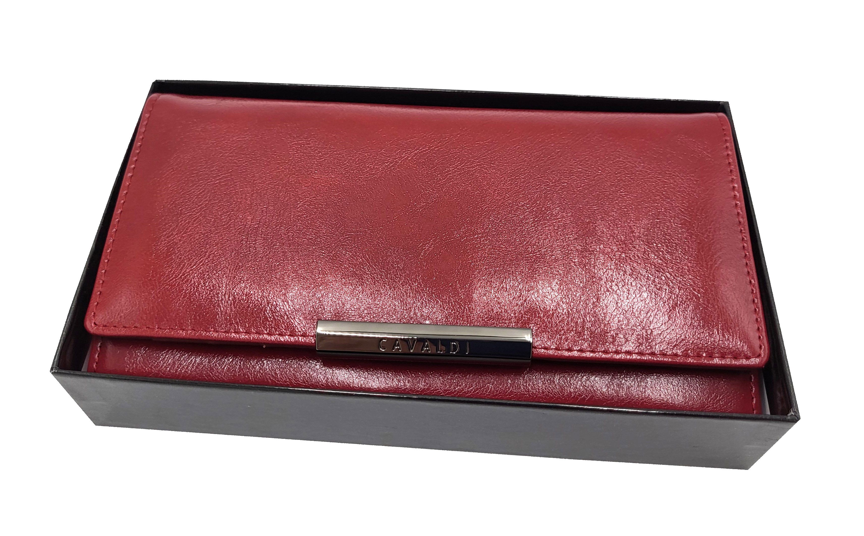 Duży portfel damski skórzany CAVALDI Czerwony Gładki
