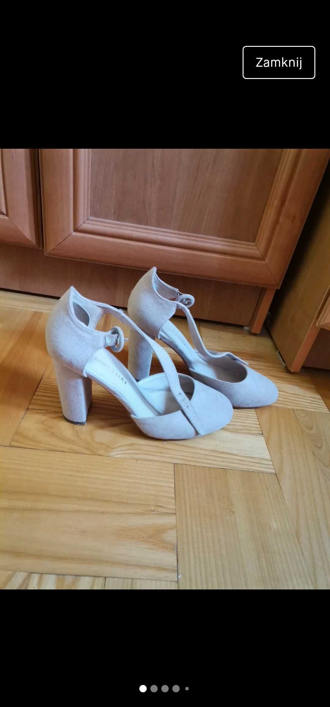 Buty na słupku pudrowy róż 39 buty na obcasie czółenka