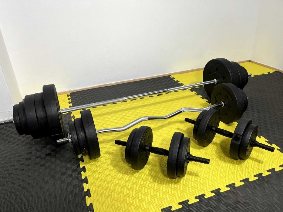 Zestaw Do Ćwiczeń 126kg Hantle Siłownia Atlas Ławka Obciążenie Sztanga