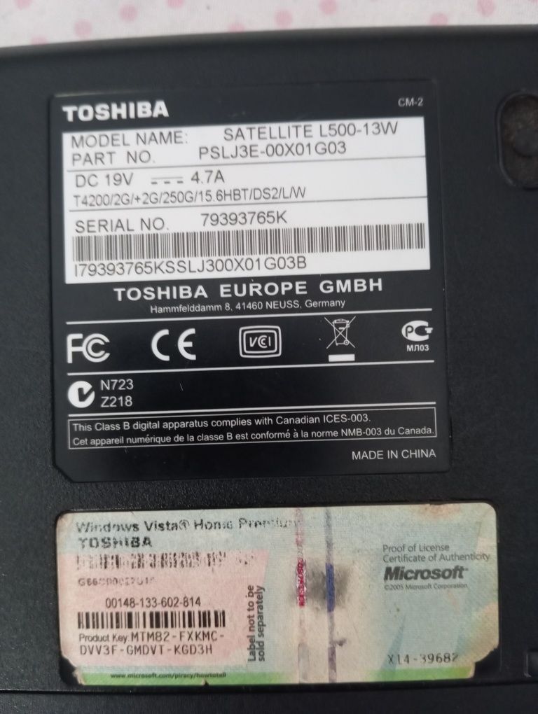 Portátil Toshiba Satélite L500-13W