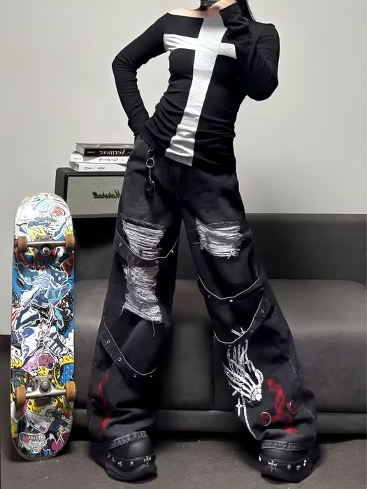 оверсайз джинси/штани, гранж, харадзюку, opium, панк, готика, y2k