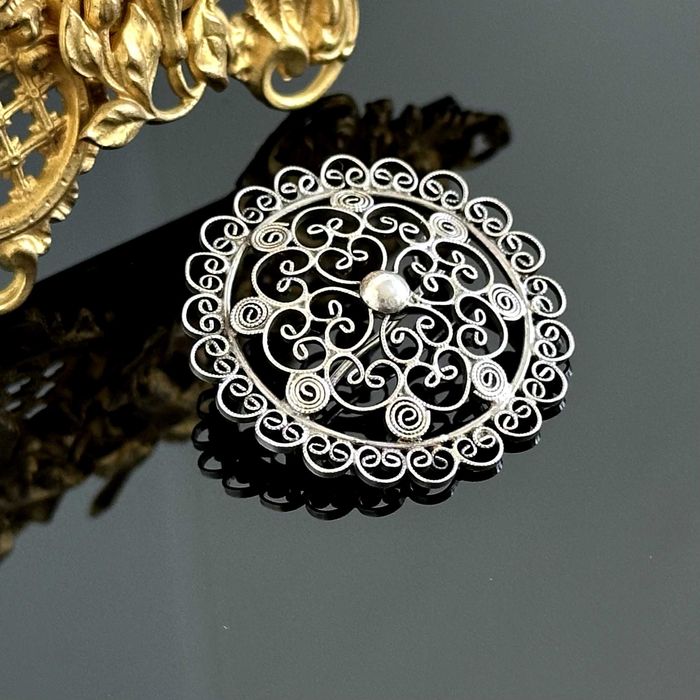 Srebrna secesyjna broszka, oryginał z ok. 1915 roku, srebro próby 835