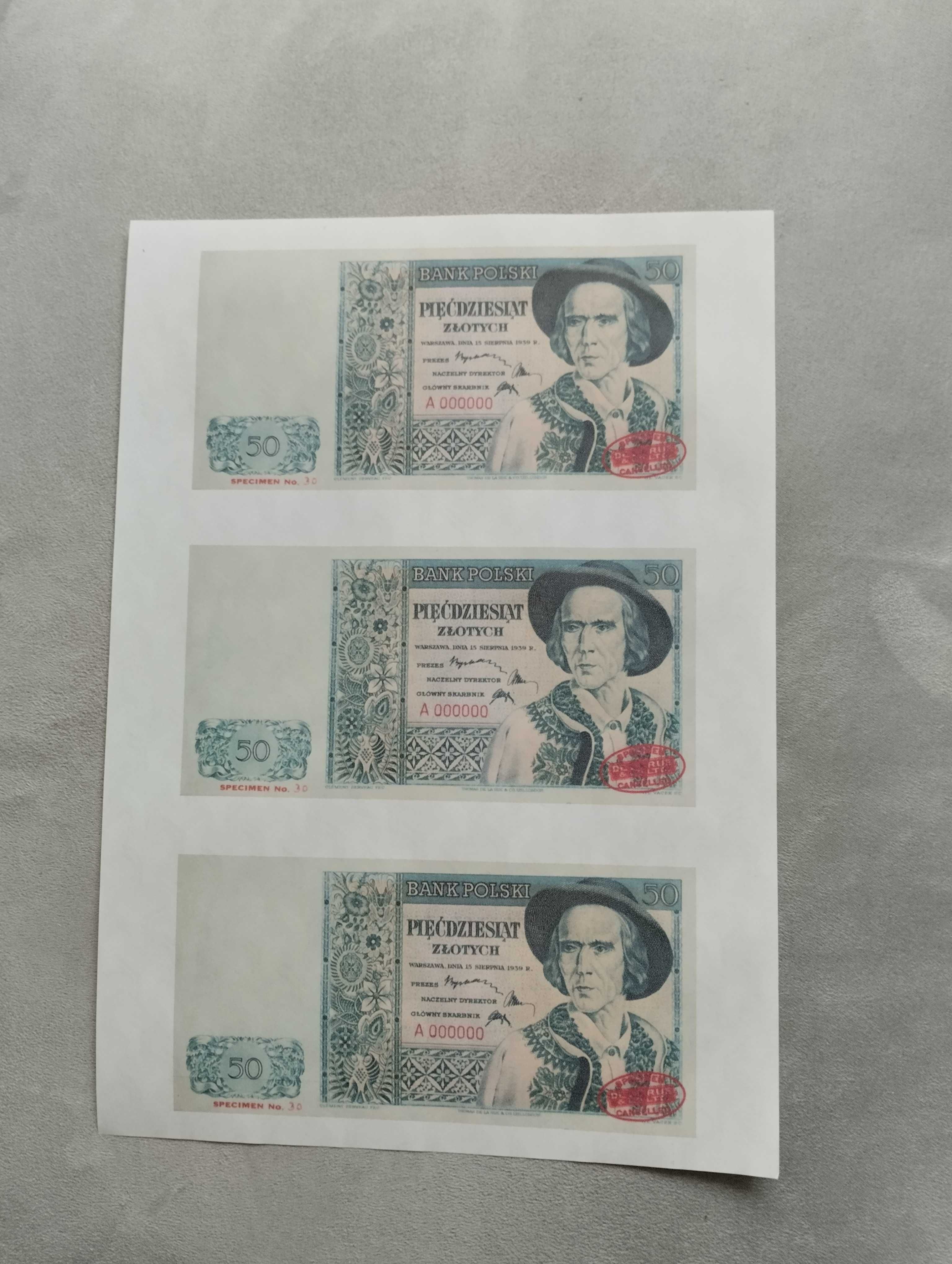 Polska 2x arkusz z 3 banknotami 50 i 100 złotych RZĄD NA UCHODZCTWIE