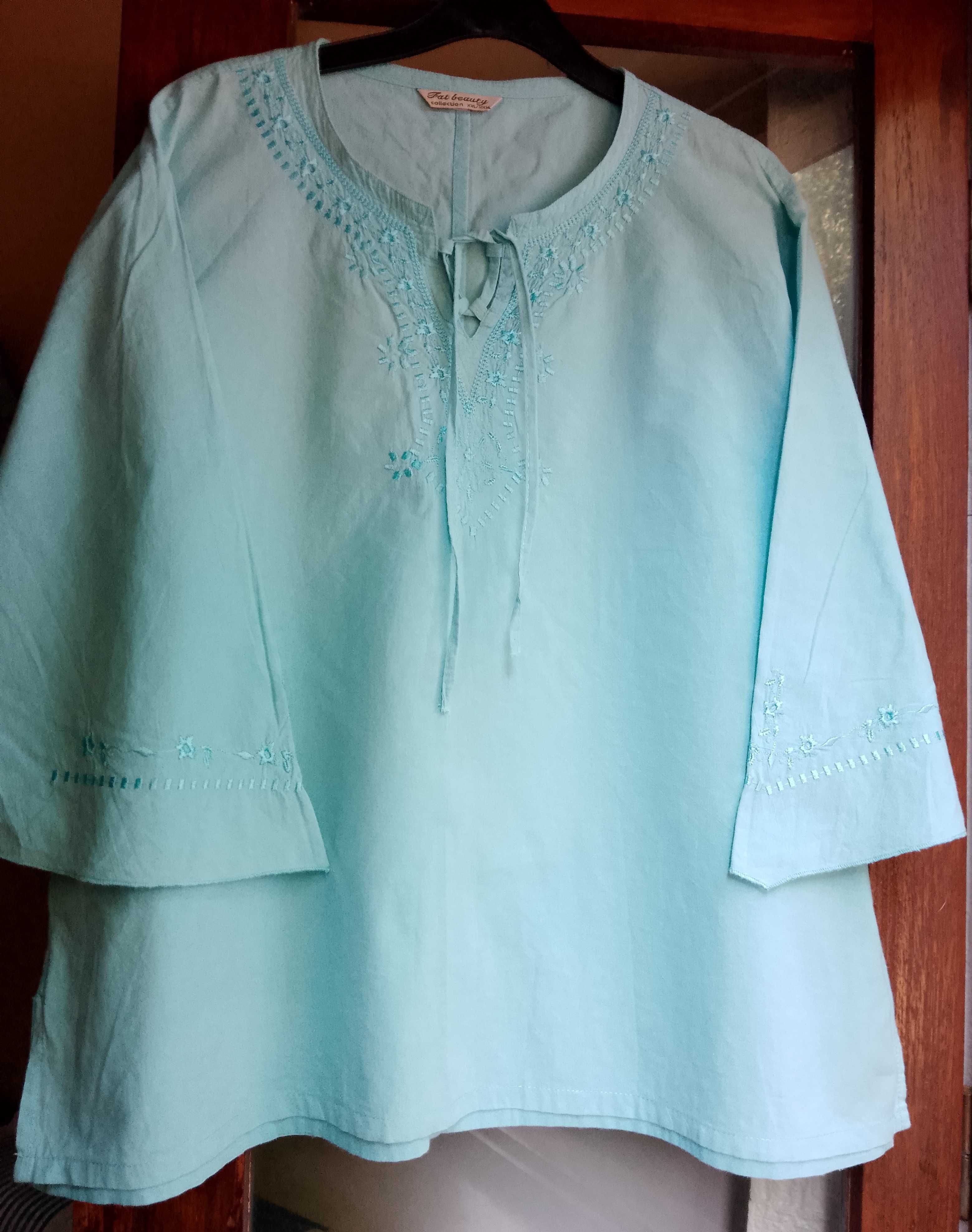 Blusa indiana azul-turquesa nova, XXL
