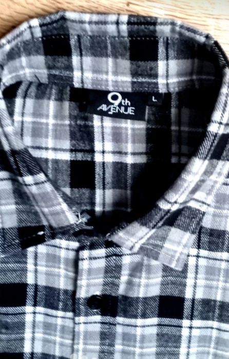 Koszula męska z długimi rękawami szara kratka flanela kieszeń guziki