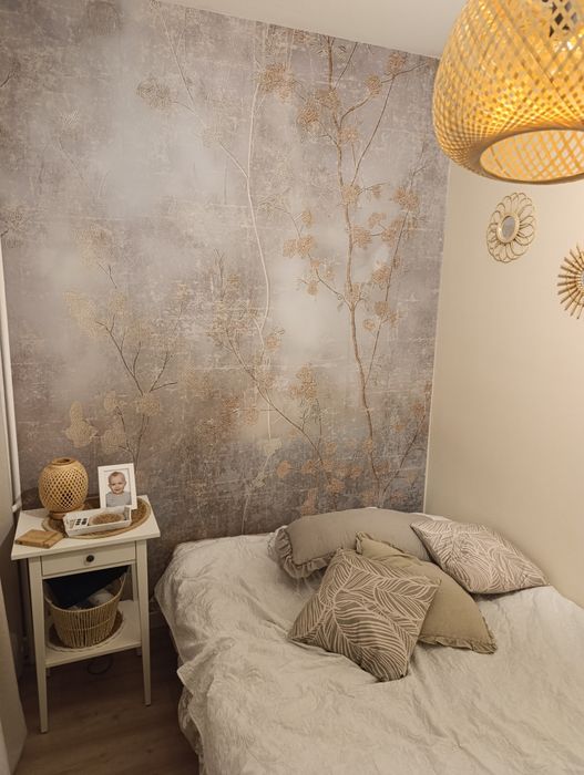 FOTOTAPETA beton listki gałązki kwiaty boho natura salon sypialnia