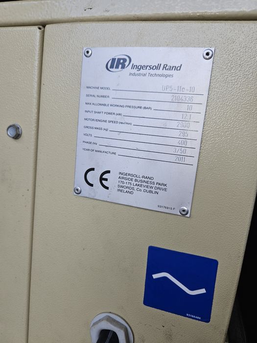Kompresor srubowy ingersoll rand 11kw sprężarka zbiornik 500