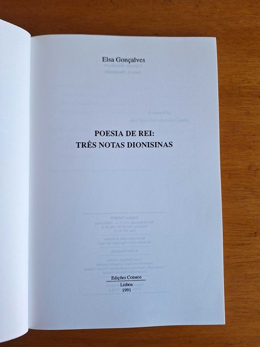 Poesia de Rei, Três Notas Dionisinas - Elsa Gonçalves (1ª edição 1991)