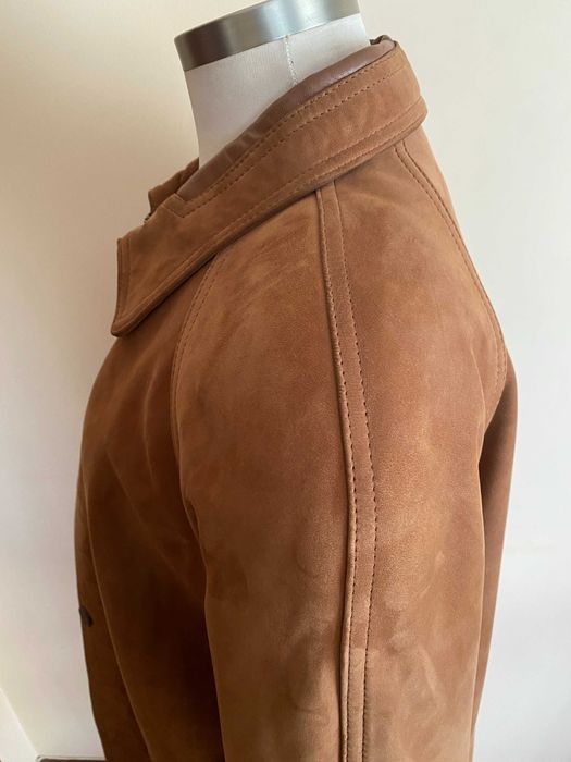 Casaco de couro nobuk cor Camel ou mostarda