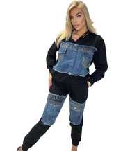 Komplet dresowy czarny jeans  PAPARAZZI FASHION bluza spodnie dres