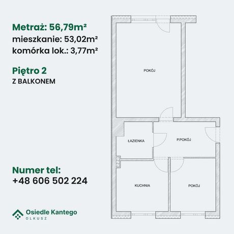 Nowe mieszkanie 53m2 + komórka + balkon, bez prowizji