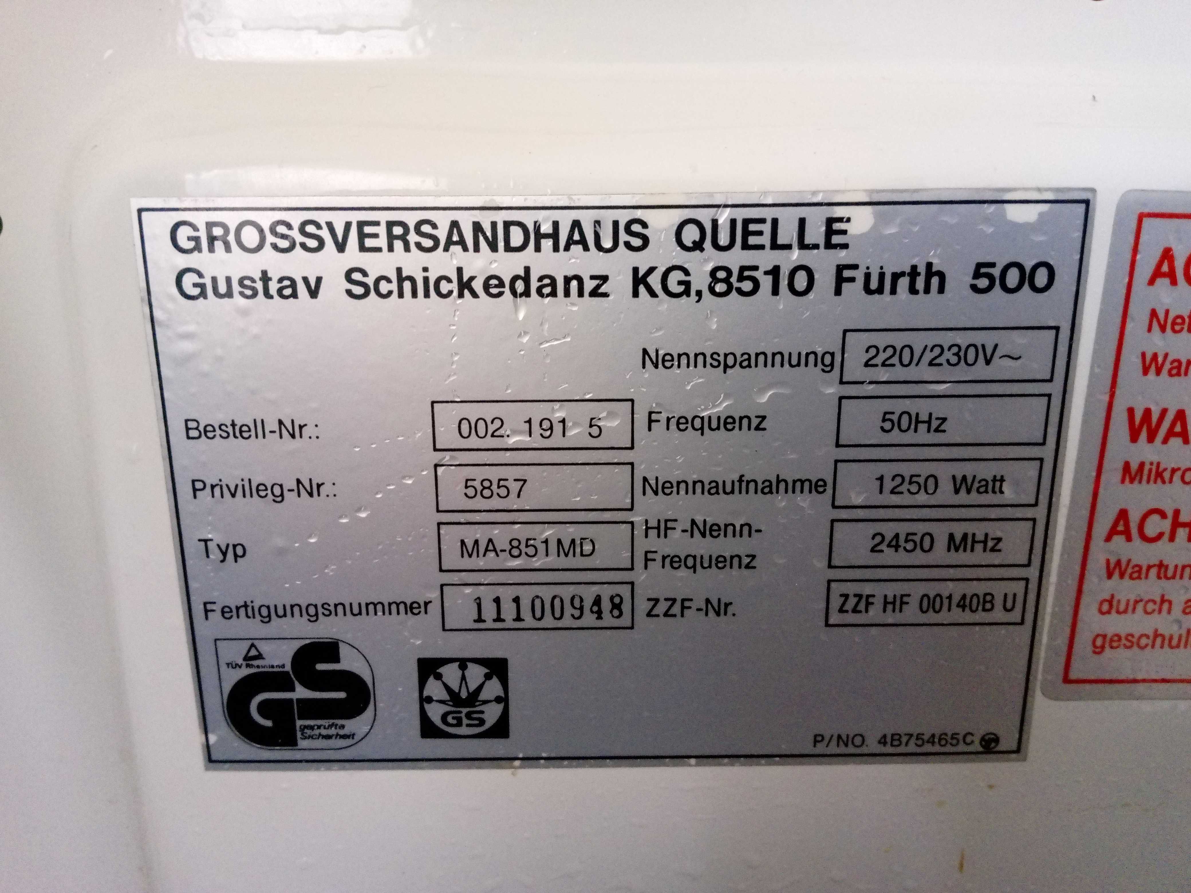 Kuchenka mikrofalowa niemiecka Privileg - 1250 W