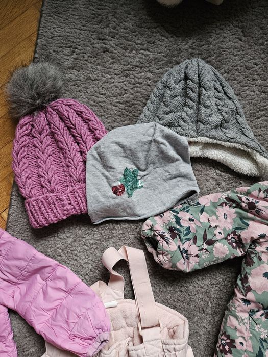 Zestaw jesienno-zimowy dla dziewczynki kurtka spodnie ocieplane czapki