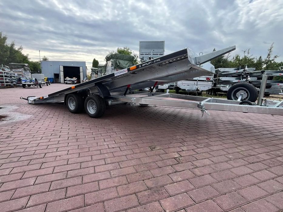 Laweta Balhanger Optilift 2745 Wypełnienie ALU4,5x2,1m płaska uchylana DMC 2700 kg 2 osie koła 195R10C spawana rama mocna  Nowa laweta Balhanger uchylna 4,5x2,1m 2 osie dostawa Częstochowa