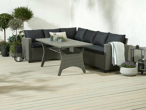 Sofa z technoratanu + stół -szary komplet ogrodowy