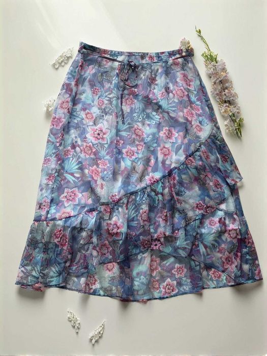 Spódnica midi w kwiaty floral print falbany Canda Premium 40 L