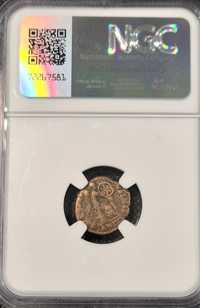 Oryginalna moneta Aelia Eudoxia Christogram Chi-Rho grading NGC