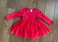 H&m sukienka czerwona świąteczna bawełna tiul świecąca gratis opaska