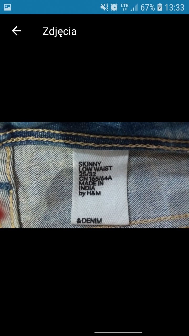 Spodnie damskie jeansy jeans dżins dżinsowe jeansowe rurki H&M dziury