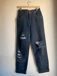 Szare spodnie mom jeans z koronką i dziurami M/S