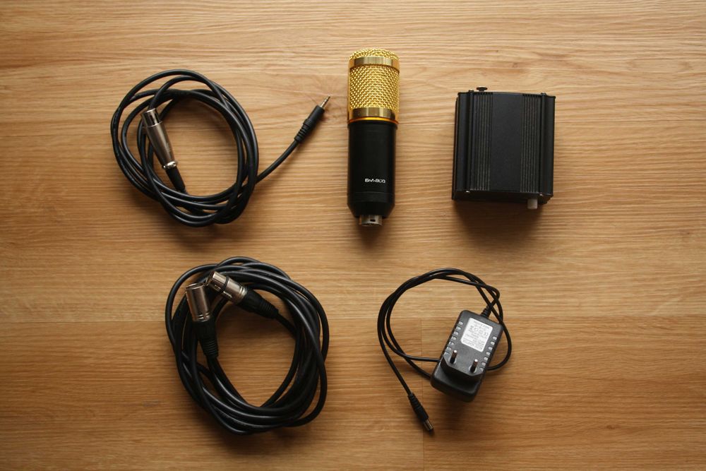 Microfone Condensador BM-800 + Phantom Power + Cabos – Kit Completo