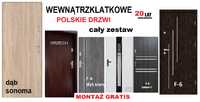 Drzwi zewnętrzne z MONTAŻEM do mieszkania w bloku , drewniane..